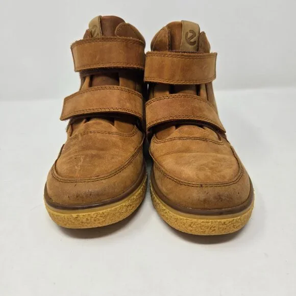 Ecco boys 12.5 kids Crepetray tan brown leather hook and loop booties lined - Picture 2 of 13